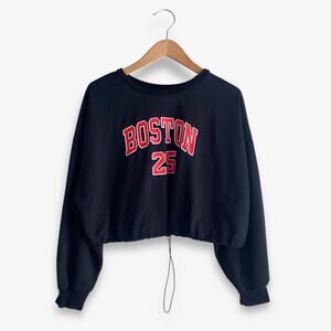 Shein Curve Women’s Cropped Sweatshirt Boston 25 Graphic Black 0XL